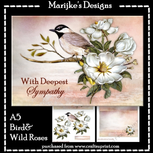 Vintage Bird & Wild Roses Sympathy Topper A5
