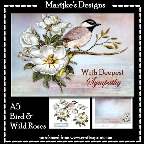 Vintage Bird & Wild Roses Sympathy Topper A5 Blue