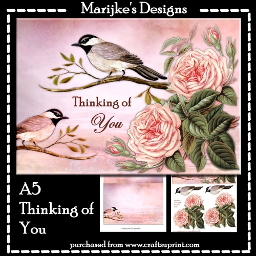 A5 Thinking of You Birds & Roses  Pink 
