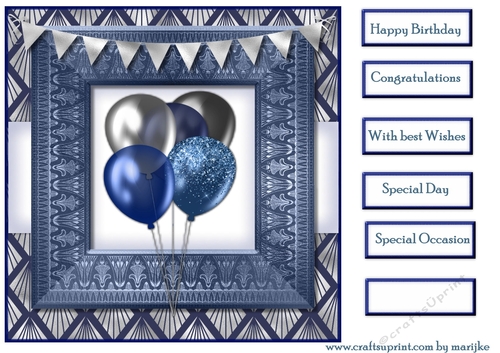 Birthday Balloons In Blue Card Topper