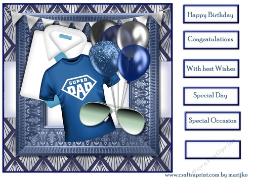 Male Card  Birthday Balloons  , Shirt & Sunglasses