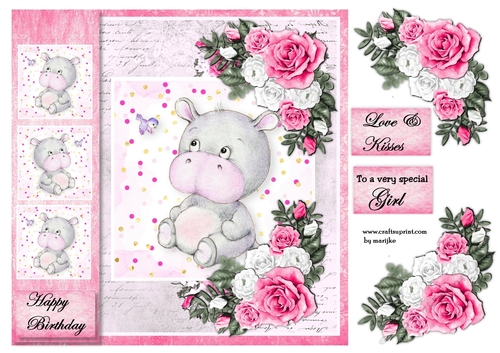 Topper Cute  Hippo   Birthday Girl