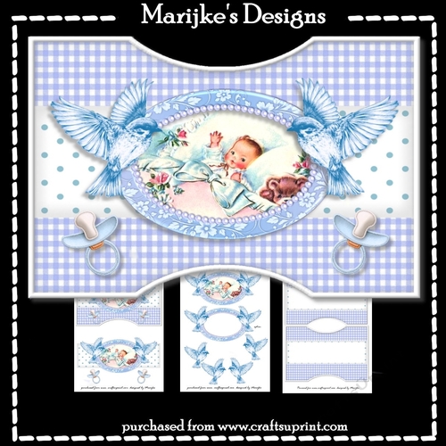 Shaped Card  Vintage Baby Boy  Mini Kit A5