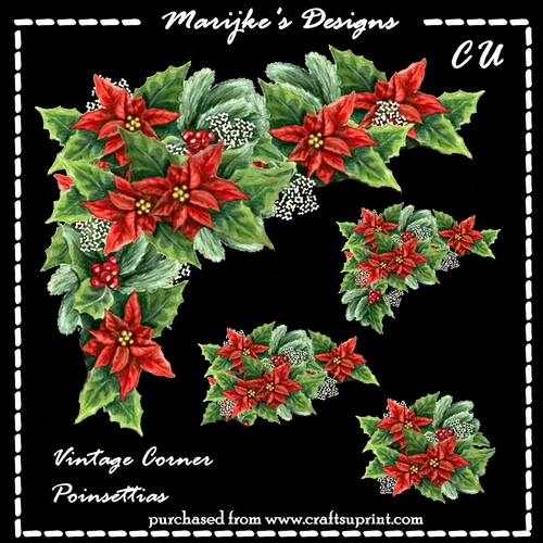 CU Vintage  Christmas Poinsettia Corner Vignette