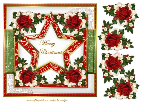 Christmas Star & Roses Topper & Decoupage