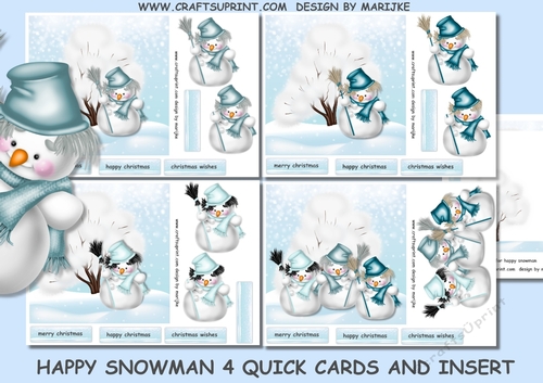 Kit Happy Snowman 4 Quick Cards  and Insert