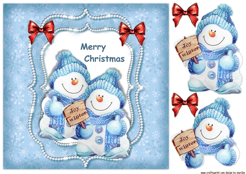 Cute snowmen in glitter frame