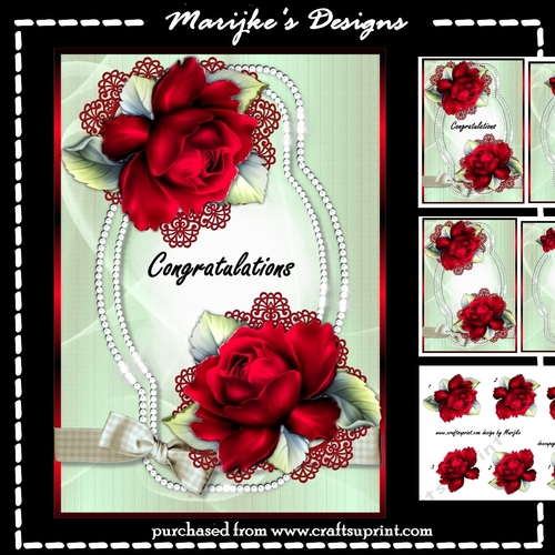 Red  Roses  In Glitter Frame  A5