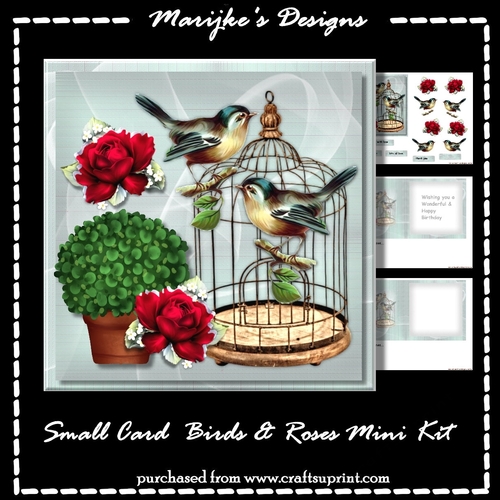 Small Card Birds & Roses Mini Kit