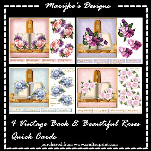 Vintage Books & Beautiful Roses Quick Cards Kit