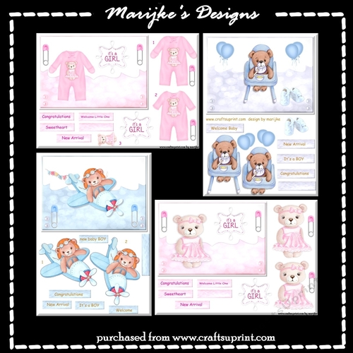 Kit 4 Envelop Quick  Baby Cards 