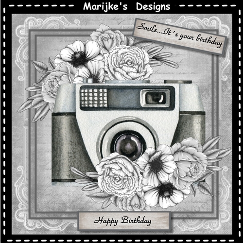 Male Card Vintage  Camera  &  Flowers  Mini Kit