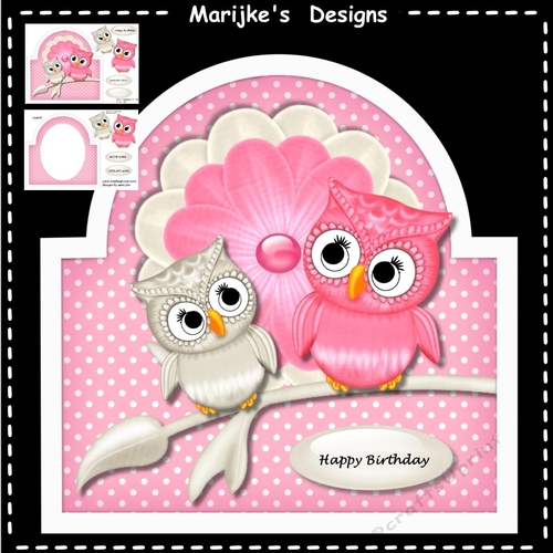Shaped card  Cute Birthday Owls Mini Kit