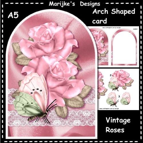 Arch Shaped Card Vintage Roses & Buttefly Mini Kit