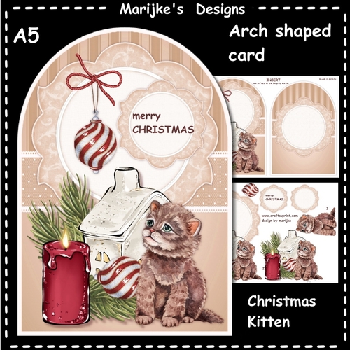 Arch Shaped Card Christmas Kitten