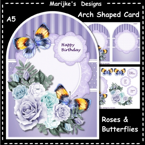 Arch Shaped Card Roses & Butterflies