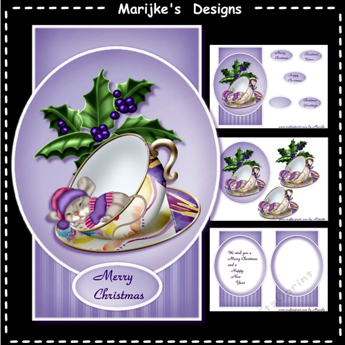Shaped Card Topper Cute Mouse In Teacup