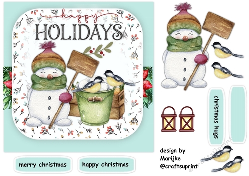 Cute  Snow  Man & Snowballs   7x7 
