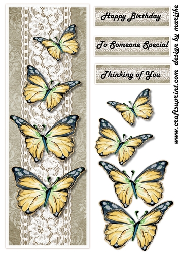 Large DL Card Vintage  Butterflies 1