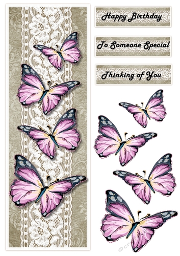 Large DL Card Vintage  Butterflies 2