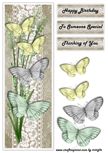 Large DL Card Vintage  Butterflies 3