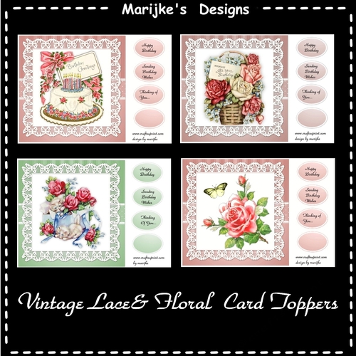 Kit 4 Lace Floral Vintage  Toppers