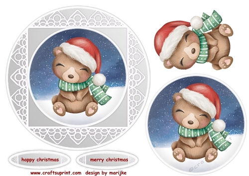 Round Topper Christmas  Bear