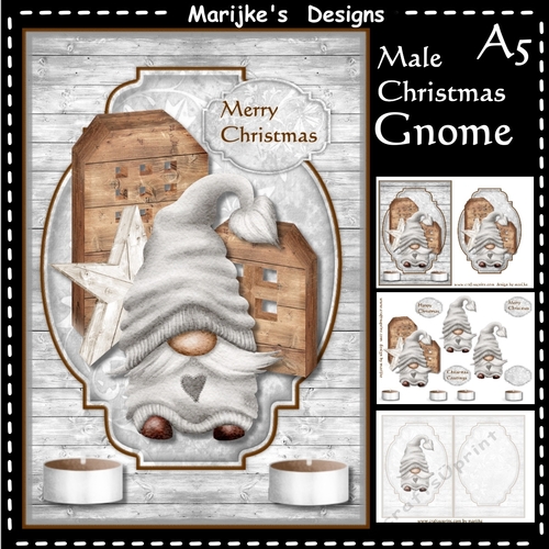 Male Card Christmas  A5 Gnome  in Grey Mini Kit
