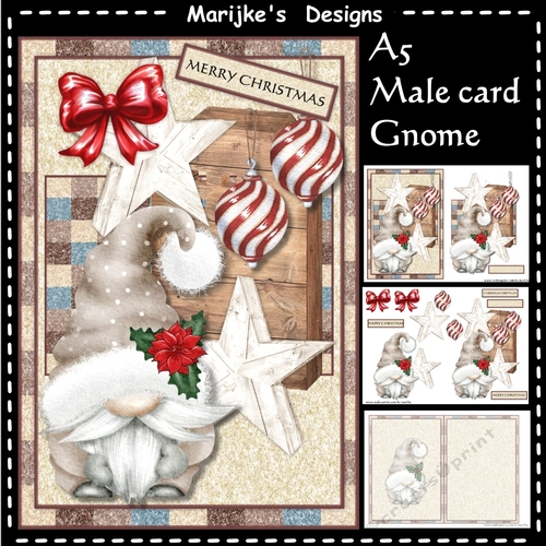 Male Card Christmas   Gnome  A5Mini Kit