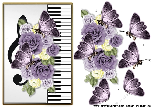 A5 Piano & Roses & Butterflies