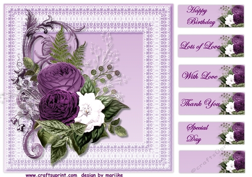 Vintage Lace & purple Roses Topper