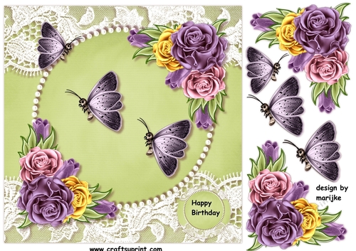 Mixed Roses & Butterflies Quick card