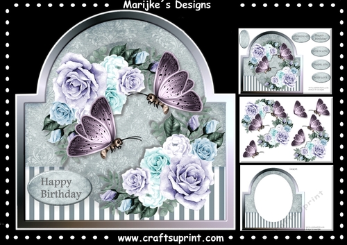 Shaped Card Topper Roses & Butterflies Mini Kit