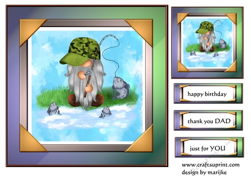  Male Card  Topper Fishing Gnomie