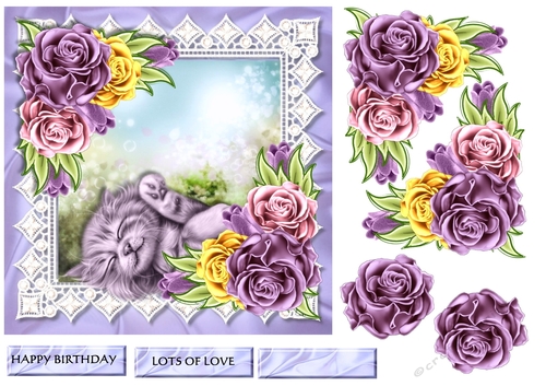 Sleeping Kitten & Roses Quick Card