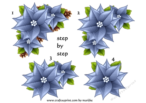 Step By Step Christmas Poinsettias in Blue