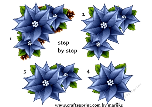 Step By Step Christmas Poinsettias in Dark  Blue