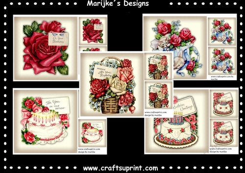 Kit 5 Vintage Birthday Toppers