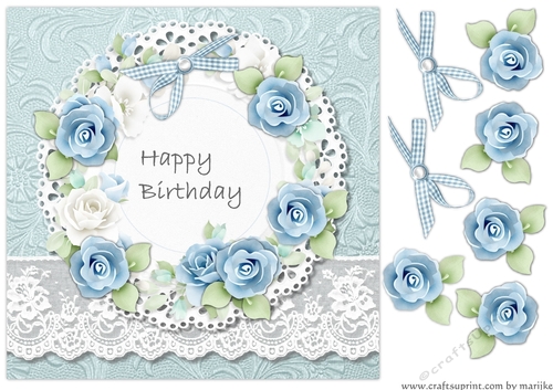 Topper Vintage Roses Happy Birthday