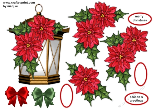 Christmas Lantern Dark Brown & Poinsettias