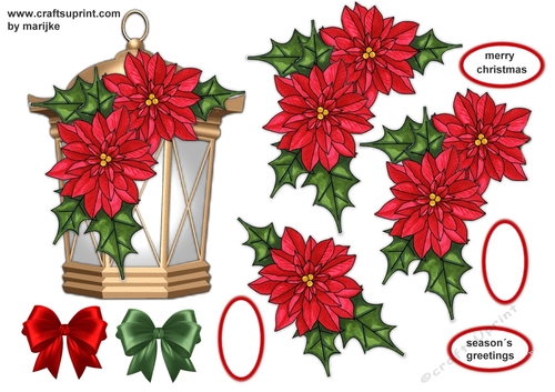 Christmas Lantern Light Brown & Poinsettias