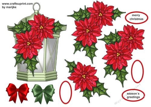 Christmas Lantern Light Green & Poinsettias