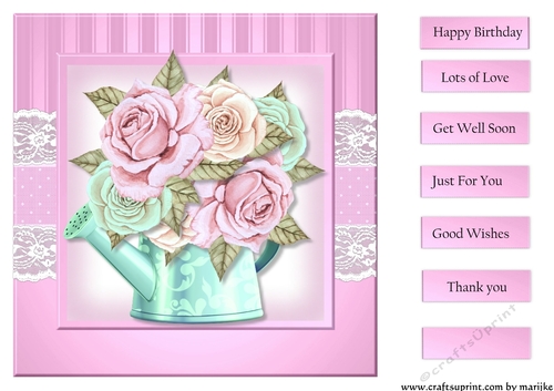 Watering can Spring Roses Topper And Sentiments
