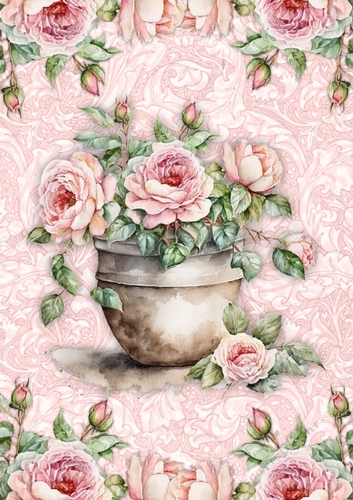 A4 Vintage Roses Flowerpot