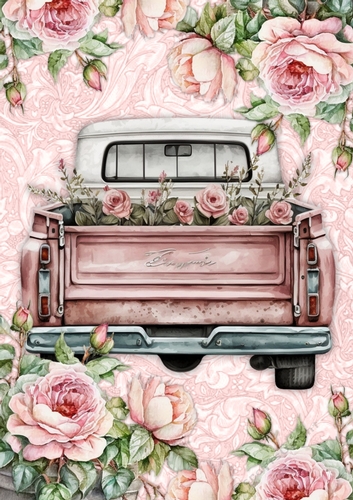 A4 Vintage Truck and  Roses 