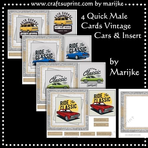Kit Four Male Cards Vintage Cars