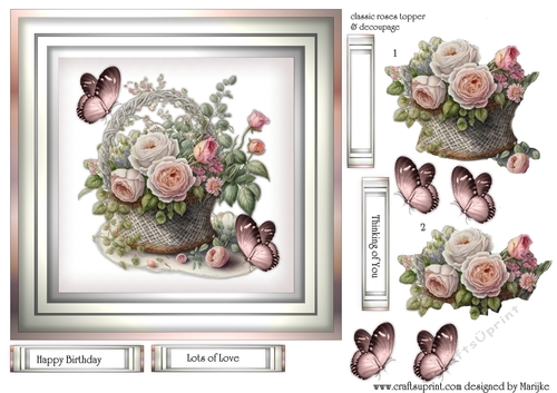 Classic Roses Basket & butterflies  Quick Card