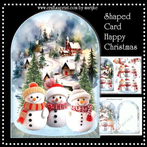 Shaped Card Happy Christmas  Snowmen Mini Kit