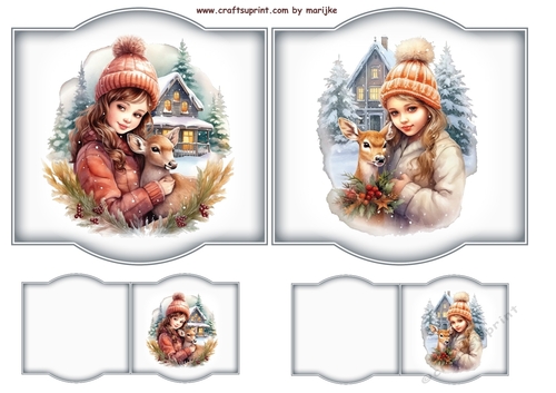 Card Topper Winter Girls