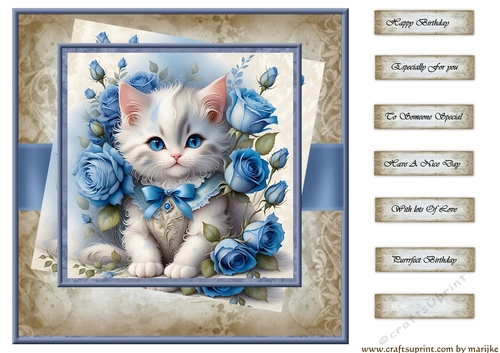 Vintage Kitten & Roses Topper